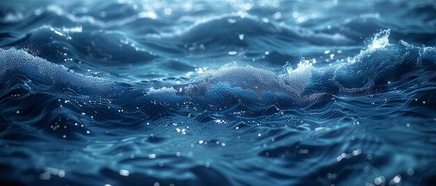 Water surface in navy blue Ripples and waves Night Background with copy space for design Web banner Panoramic Closeup