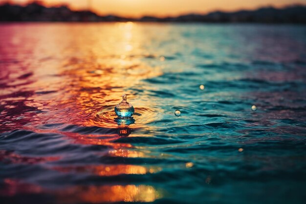 Water surface with drop and colorful background