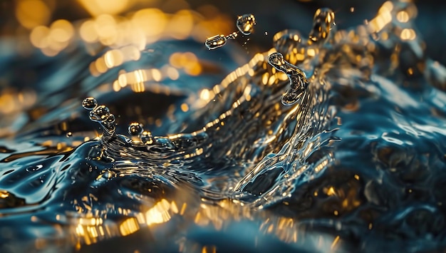 A water surface with twinkling droplets and a golden reflection