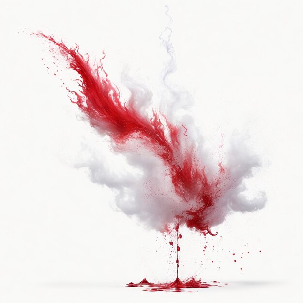 Water and swirling smoke on a white background and blood