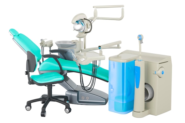 Water toothpick with dental chair unit 3D rendering