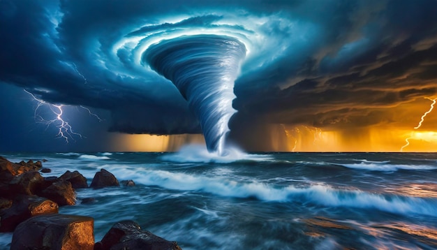 water tornado storm background with dark sky cloud