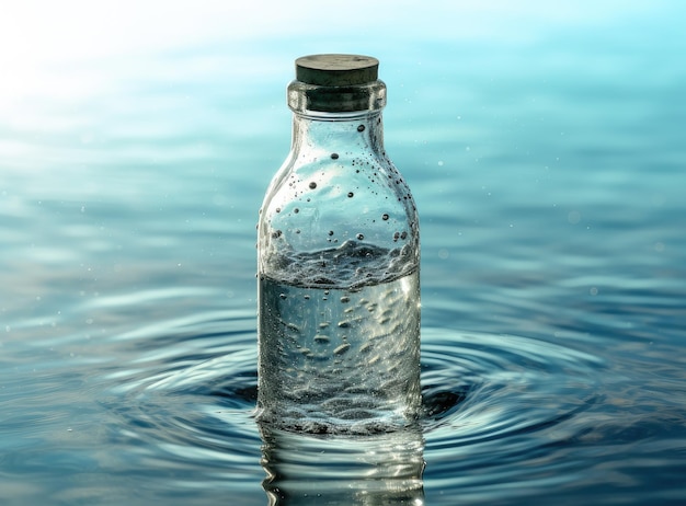 Water uit een kruik in glas op een houten tafel buiten gecreëerd met generatieve AI-technologie