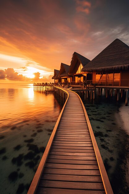 Water villa over water in maldives