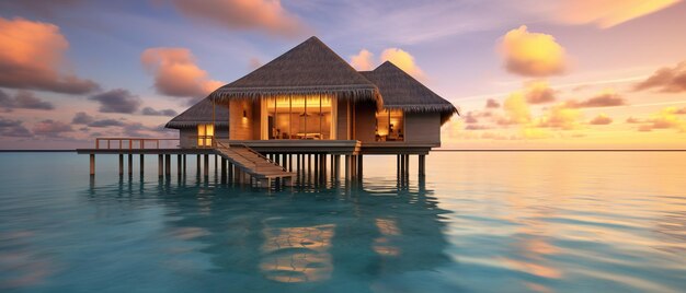 Water villa over water in maldives