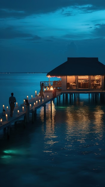 Water villa over water in maldives