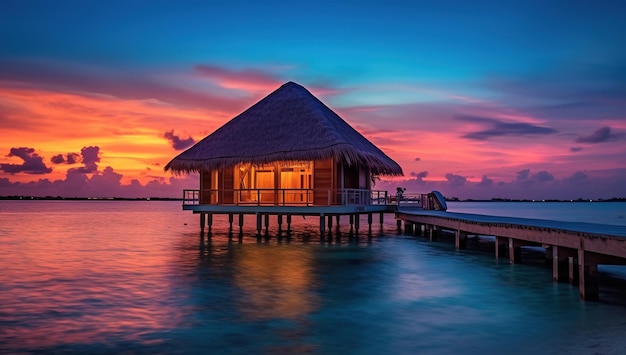 Water villa over water in maldives