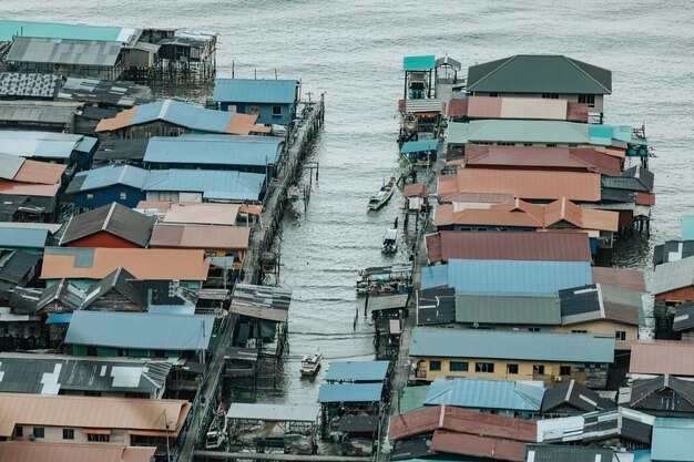 Water village view from the hilltop in Borneo Malaysia