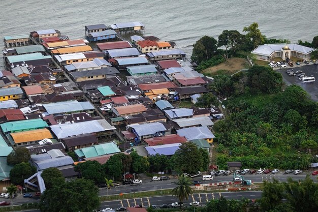 Water village view from the hilltop in Borneo Malaysia