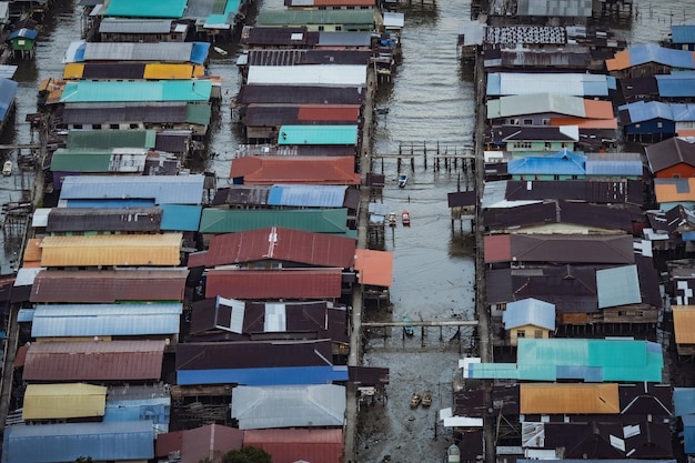 Water village view from the hilltop in Borneo Malaysia