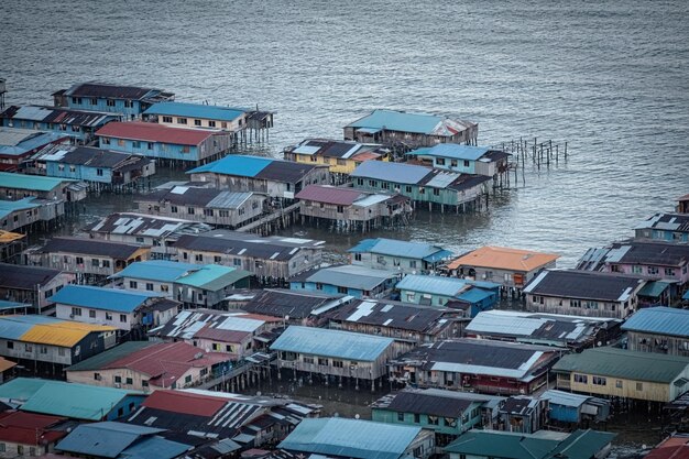 Water village view from the hilltop in Borneo Malaysia