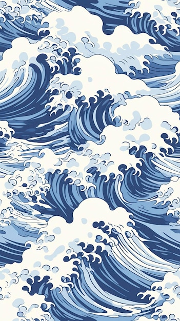 Water waves pattern japanese style by Hokusai illustration ar 916 tile v 52 Job ID 16a006404f234bcfaa996a1c92e6e20b