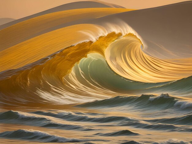 Photo water waves in the sea with golden color