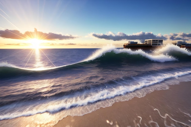 water waves surface hits the sunlight water background 3d rendering