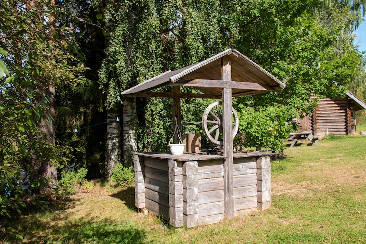 Photo water well in the village courtyard