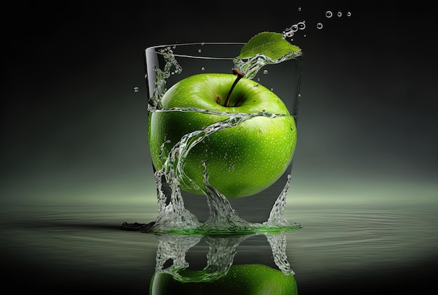 Water with a fresh green apple