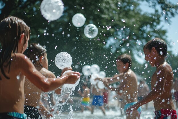 Waterballon gevecht op een hete dag fotografie