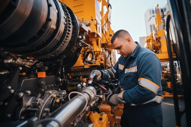 Waterbouwkundige die de veiligheid controleert Nieuwe installatie van moderne industriële machines Verzameling van industrieel werk