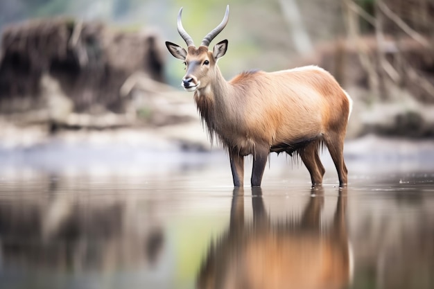 写真 静かな川の水に映るウォーターバック