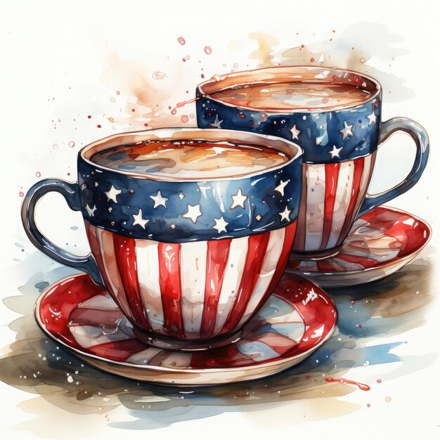 Foto waterco 4th of july coppe da caffè sublimazione illustrazione di sfondo bianco generative ai