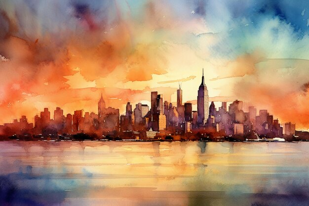 Watercoler new york skyline AI generative