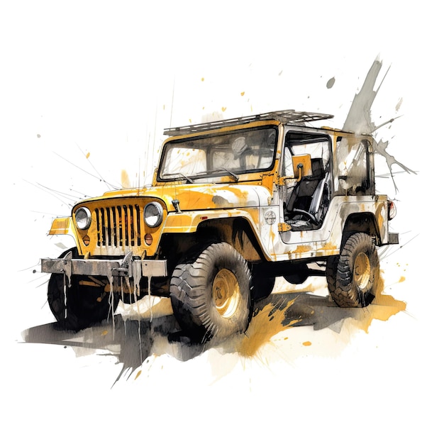 Watercolor 4x4 Off Road Jeep clipart white background