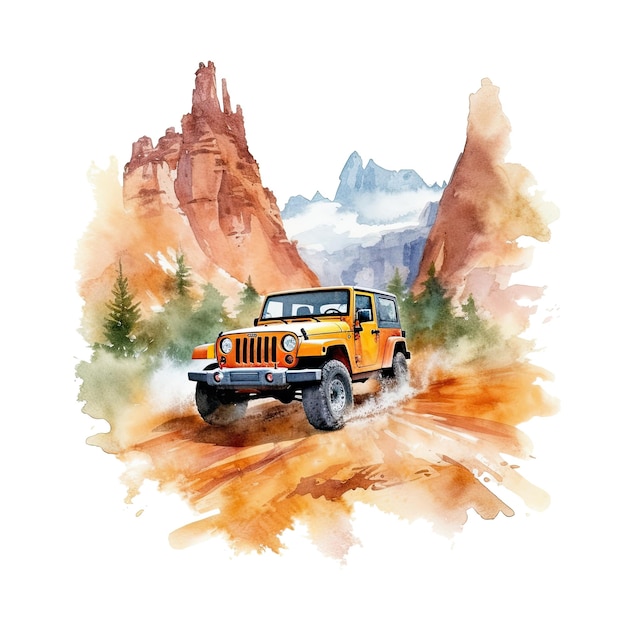 Watercolor 4x4 Off Road Jeep clipart white background