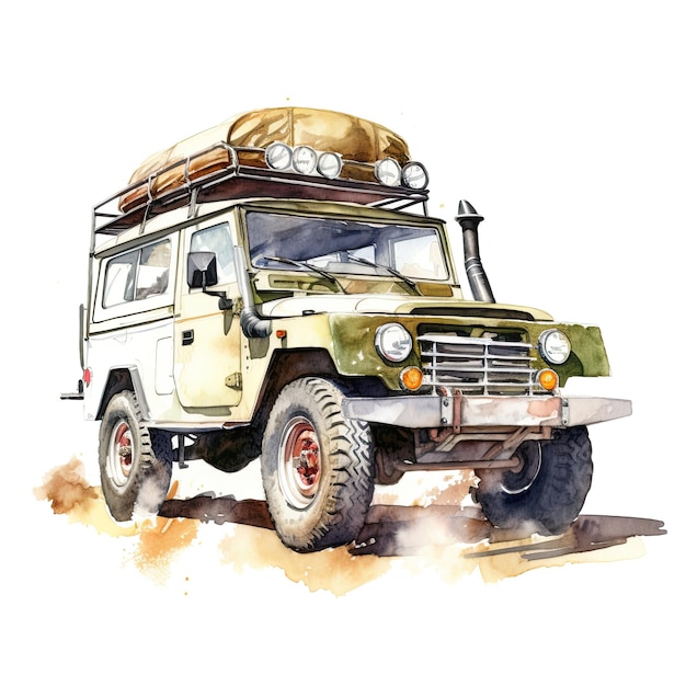 Watercolor 4x4 Off Road Jeep clipart white background