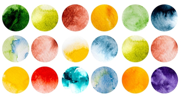 Watercolor abstract art paintings with colorful spheres isolated on white background Aquarelle creative drawings on textured paper canvas