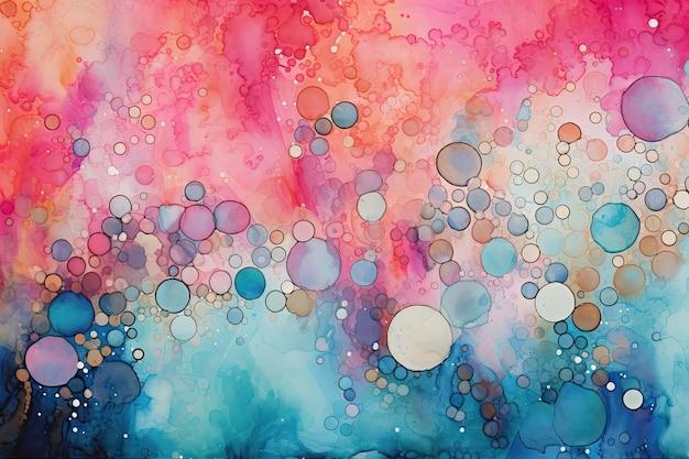 Watercolor abstract background Hand drawn watercolor illustration with bubbles abstract background created by a mixture of dot painting and alcohol ink AI Generated