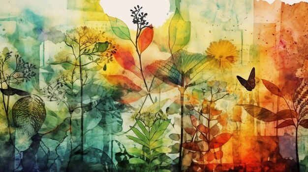 Photo watercolor abstract collage of nature background