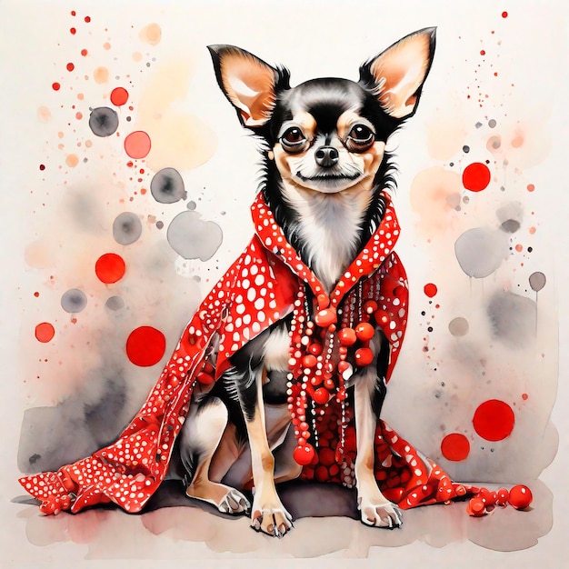 Watercolor abstract dog dot print Dog in clothes Chihuahua