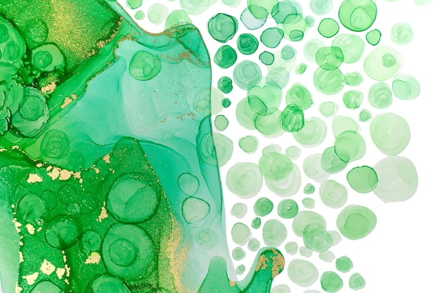 Watercolor abstract gradient background with green transparent bubbles