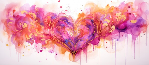 アクアカラー アブストラクト ハート ピンクの色彩で 美しい 芸術的な ストライクと 流れ 白い背景 バナー ヴァレンタインデー 恋愛