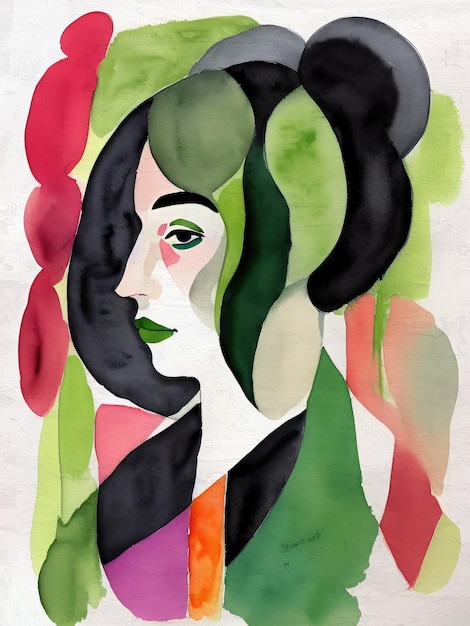 Watercolor Abstract modern art Portrait style human woman face printable art