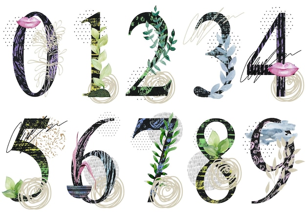 Watercolor abstract numbers