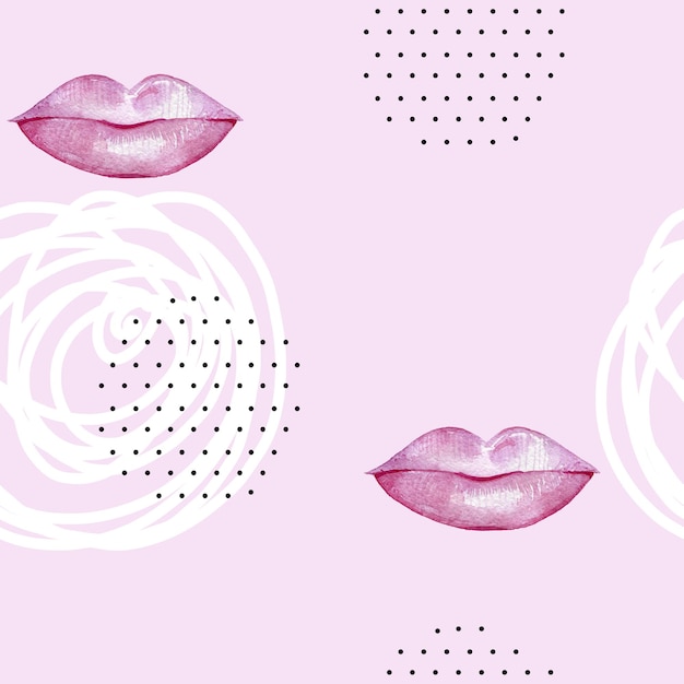 Photo watercolor abstract pattern with lips