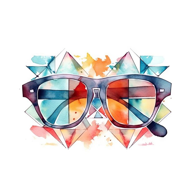 Watercolor of An abstract of sunglasses with geometric shapes and patterns