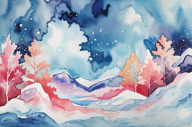 Watercolor abstract winter background