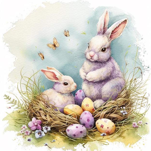 watercolor airbrush clipart Easter scene cozy shabby Easter Cozy Easter home decor