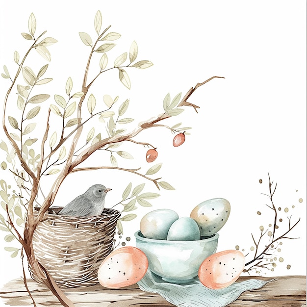 watercolor airbrush clipart Easter scene cozy shabby Easter Cozy Easter home decor