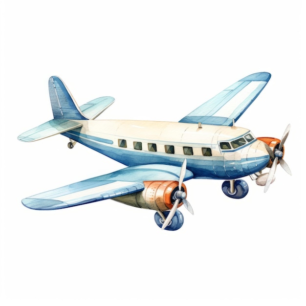 Foto acquerello aereo clipart antico aereo blu illustrazione su sfondo bianco