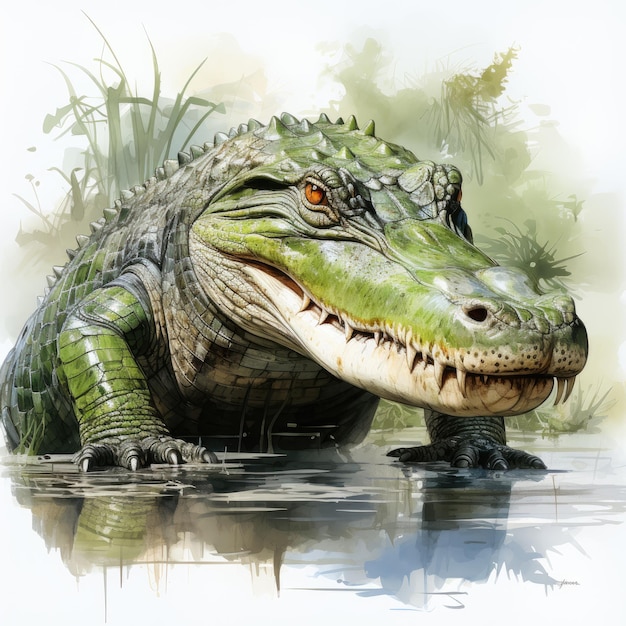 watercolor Alligator clipart Generative Ai
