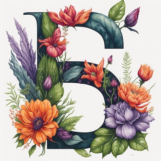 Watercolor an Alphabet B with Flower
