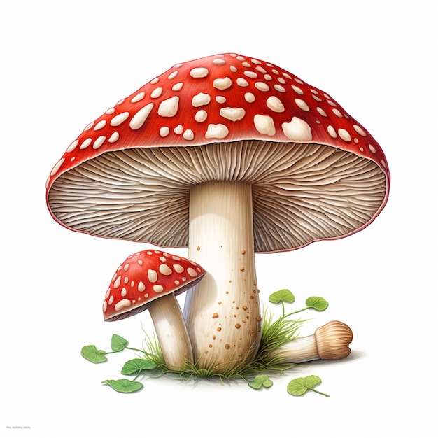 アマニタ・ムスカリア (Amanita muscaria) 菌類を白に分離した