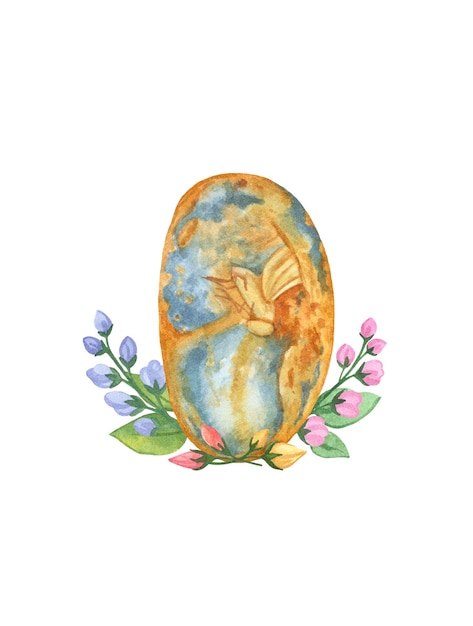 Watercolor amber with floral elements on white background