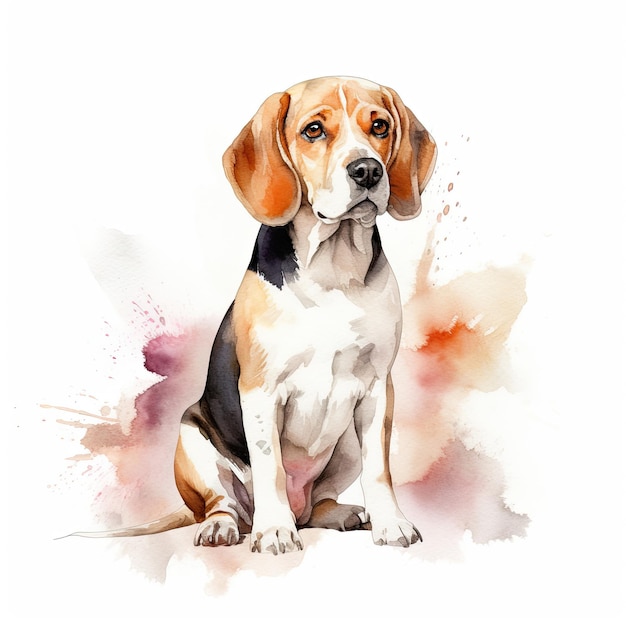 Watercolor American Beagle clipart white background