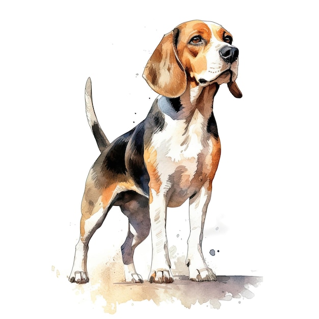 Watercolor American Beagle clipart white background