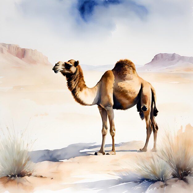 写真 砂漠のラクダの水彩画と絵画 ジャングル 動物のイラスト