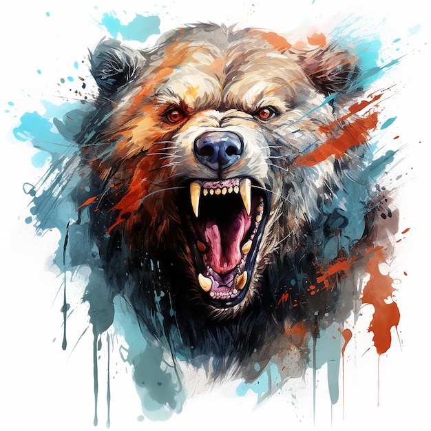Premium Photo | Watercolor Angry Bear Tattoo Design on Flat White